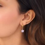 Iridescent Daisy Drop Hoops - Purple